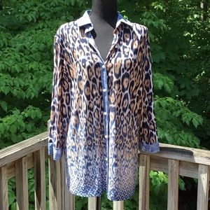 Nygard Animal Print w/Navy, Chambray 3/4 Sleeve Tunic